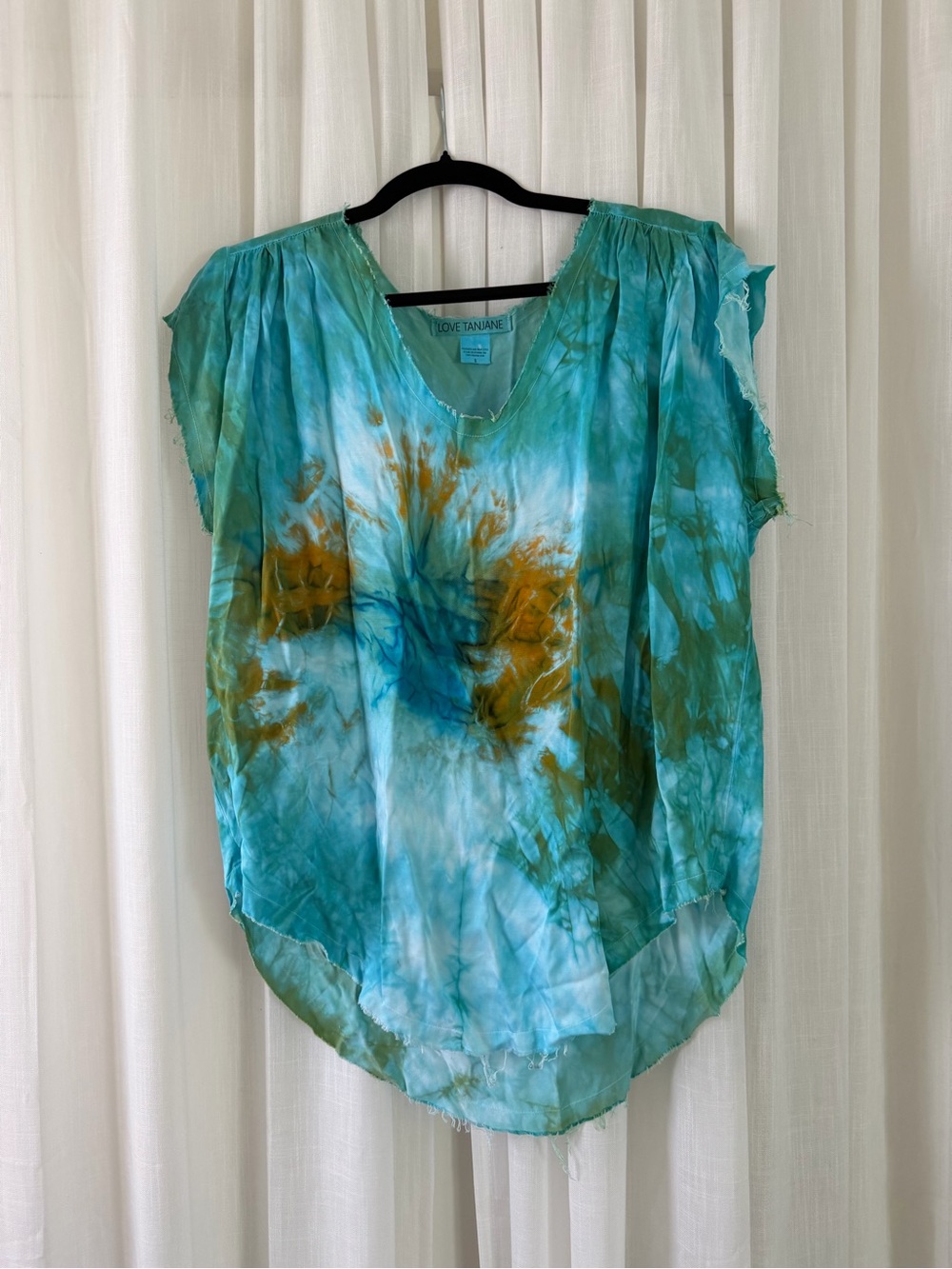 Stunning Love Tanjane (Anthropologie) Hand Dyed Raw Edge Top Turquoise S